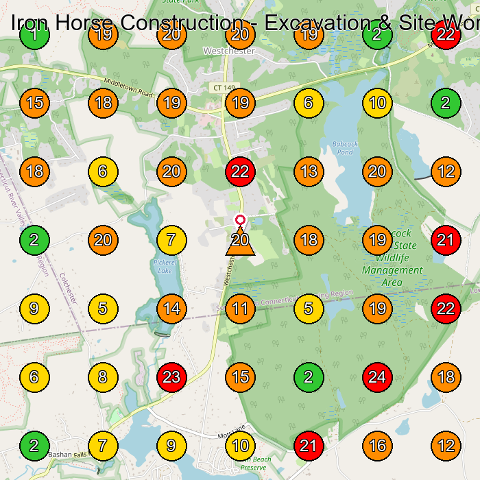 Iron Horse Construction - Excavation & Site Work Excavating Contractor GeoGrid ranking map for Colchester CT